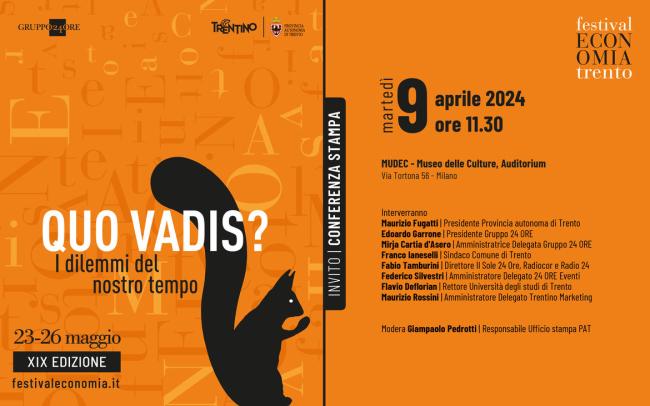 Locandina invito alla conferenza stampa di presentazione del Festival dell'Economia 2024