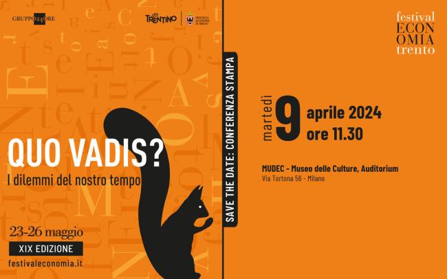 Locandina annuncio conferenza stampa di presentazione del Festival dell'Economia 2024 